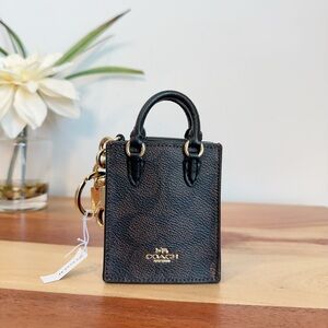 NWT Coach North/South Mini Tote Bag‎ Charm In Signature Canvas